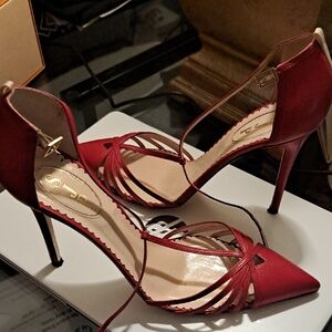 SJP by Sarah Jessica Parker Red Strappy Leather Heels 4inch Heel